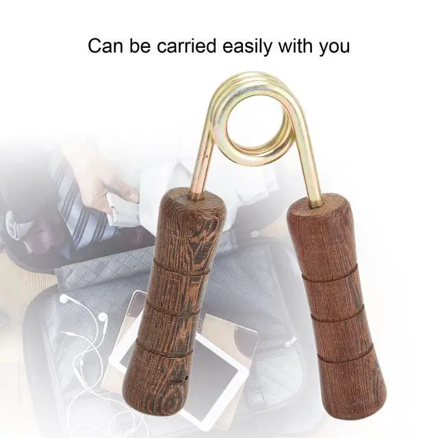 Alt view image 4 of 7 - Hand Grip Strengthener, Wood Handle Hand Grip Strengthener, Wrist & Forearm Hand Exerciser Metal Grip Strength Trainer Hand Grip Finger Strengthener