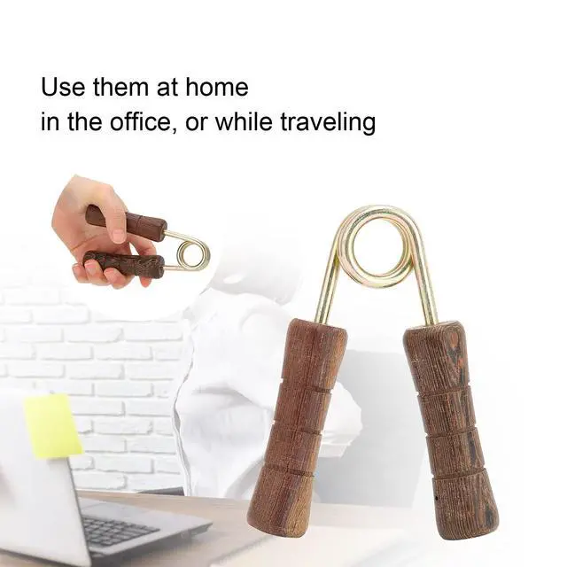 Alt view image 5 of 7 - Hand Grip Strengthener, Wood Handle Hand Grip Strengthener, Wrist & Forearm Hand Exerciser Metal Grip Strength Trainer Hand Grip Finger Strengthener