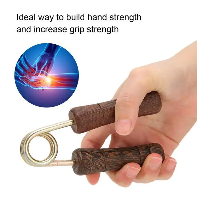 Alt view image 6 of 7 - Hand Grip Strengthener, Wood Handle Hand Grip Strengthener, Wrist & Forearm Hand Exerciser Metal Grip Strength Trainer Hand Grip Finger Strengthener