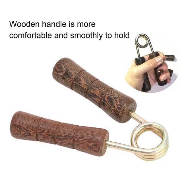 Alt view image 7 of 7 - Hand Grip Strengthener, Wood Handle Hand Grip Strengthener, Wrist & Forearm Hand Exerciser Metal Grip Strength Trainer Hand Grip Finger Strengthener