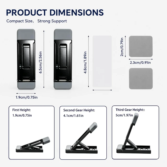 Alt view image 2 of 6 - Keyboard Riser,2 Pcs Portable Laptop Stands Foldable Small Lifter Feet for Desk,Adjustable Height and Anti-Slip Pad Assist in Cooling Computer, Keyboards Holder Fits Tablet Cellphone-Black