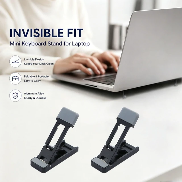 Alt view image 4 of 6 - Keyboard Riser,2 Pcs Portable Laptop Stands Foldable Small Lifter Feet for Desk,Adjustable Height and Anti-Slip Pad Assist in Cooling Computer, Keyboards Holder Fits Tablet Cellphone-Black