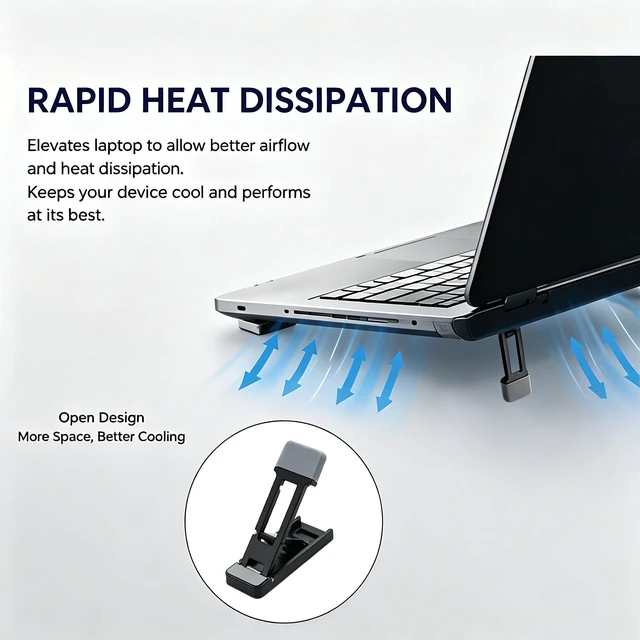 Alt view image 5 of 6 - Keyboard Riser,2 Pcs Portable Laptop Stands Foldable Small Lifter Feet for Desk,Adjustable Height and Anti-Slip Pad Assist in Cooling Computer, Keyboards Holder Fits Tablet Cellphone-Black