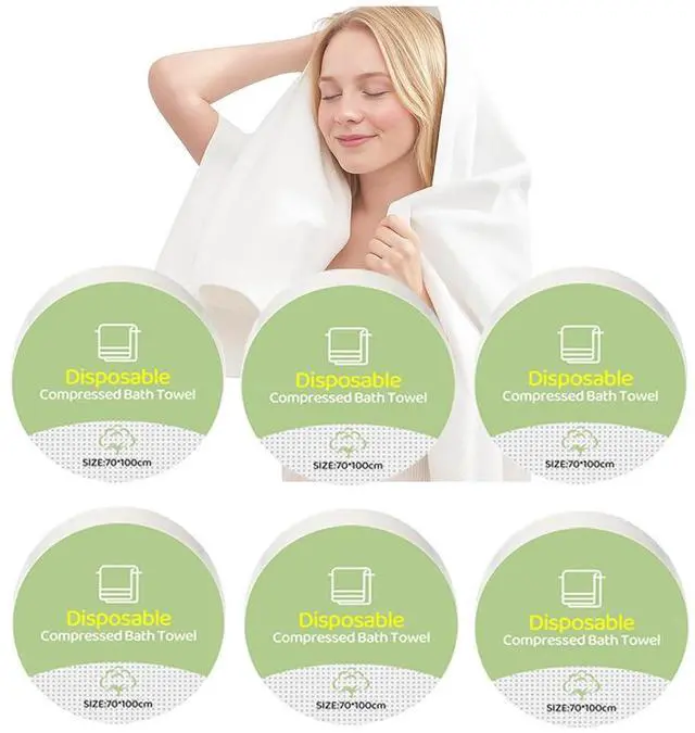 Main image of 6PCS Compressed Bath Towel Tablets for Travel, Disposable Towels for Camping, Hiking & Hotels, Fast Absorbing Portable Travel Bath Towels, Individually Wrapped 27.5 x 40 Inch