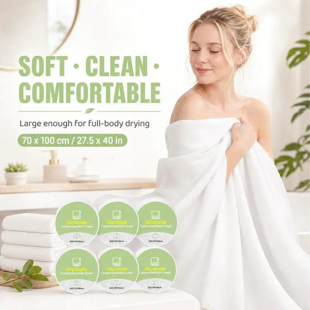 Alt view image 2 of 7 - 6PCS Compressed Bath Towel Tablets for Travel, Disposable Towels for Camping, Hiking & Hotels, Fast Absorbing Portable Travel Bath Towels, Individually Wrapped 27.5 x 40 Inch