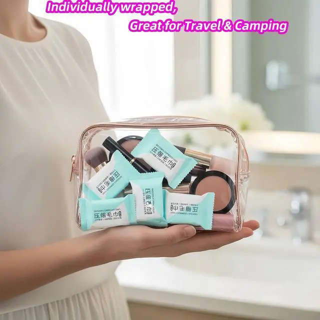 Alt view image 2 of 7 - Compressed Towels for Travel, Extra Thick& Super Absorbent Disposable Wash Cloths, Individually Wrapped Disposable Face Towels for Travel Camping Hiking Sport Hotel Beauty Salon (11.8"x9.5",24 Pcs)