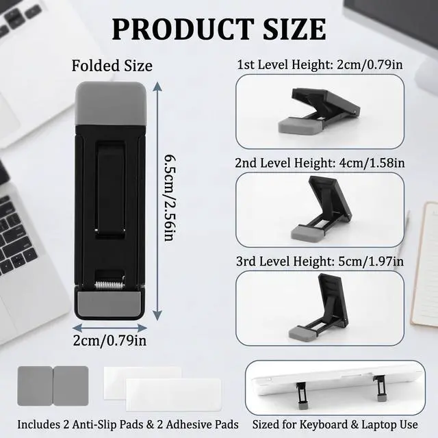 Alt view image 2 of 6 - 2 Pack Foldable Keyboard Riser for Laptop & Keyboard, Adjustable Ergonomic Laptop Stand with Anti-Slip Pads, Portable Mini Keyboard Lift Feet for Desk, Office, Home and Travel, Black