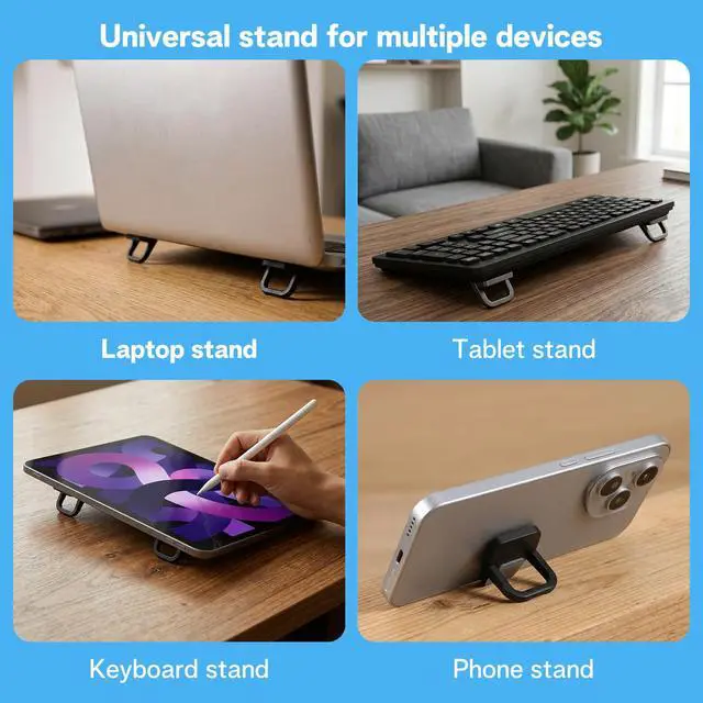 Alt view image 4 of 7 - 2 Pack Mini Keyboard Feet, Foldable Laptop Riser Keyboard Stand, Portable Anti-Slip Keyboards Lift for Most Keyboards (Black)