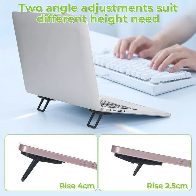Alt view image 3 of 7 - Portable Laptop Stand 2 Tilt Angles Adjustment 2 Pcs Self-Adhesive Foldable Keyboard Riser Black ABS Mini Feet for Most Desk Laptop Keyboard (2.36 x 1.18 Inch)