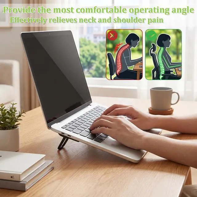 Alt view image 7 of 7 - Portable Laptop Stand 2 Tilt Angles Adjustment 2 Pcs Self-Adhesive Foldable Keyboard Riser Black ABS Mini Feet for Most Desk Laptop Keyboard (2.36 x 1.18 Inch)