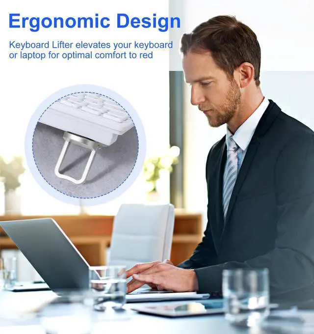 Alt view image 3 of 7 - 2 PCS Keyboard Feet, Foldable Keyboard Lifter with Dual Tilt Angle Adjustment for Most Keyboards, Self-Adhesive Computer Keyboards Riser (Silver-White, 2.4 X 1.2 in)