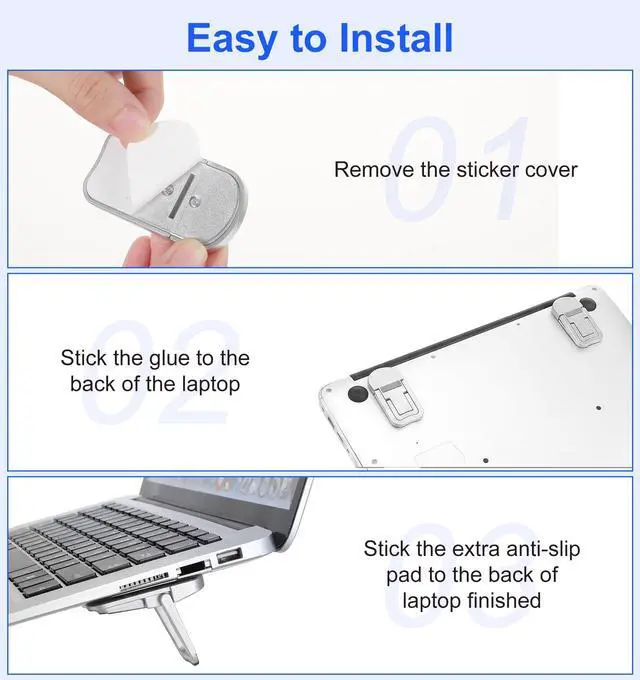 Alt view image 6 of 7 - 2 PCS Keyboard Feet, Foldable Keyboard Lifter with Dual Tilt Angle Adjustment for Most Keyboards, Self-Adhesive Computer Keyboards Riser (Silver-White, 2.4 X 1.2 in)