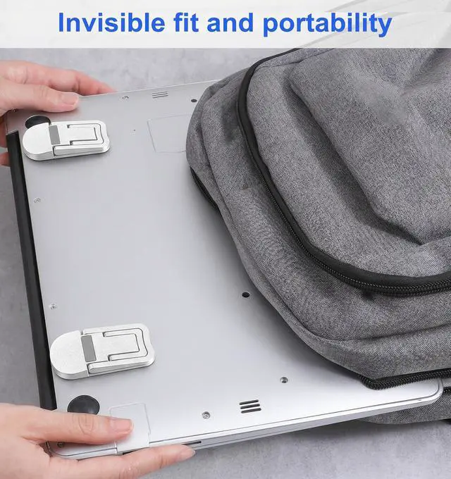Alt view image 5 of 7 - 2 PCS Keyboard Feet, Foldable Keyboard Lifter with Dual Tilt Angle Adjustment for Most Keyboards, Self-Adhesive Computer Keyboards Riser (Silver-White, 2.4 X 1.2 in)