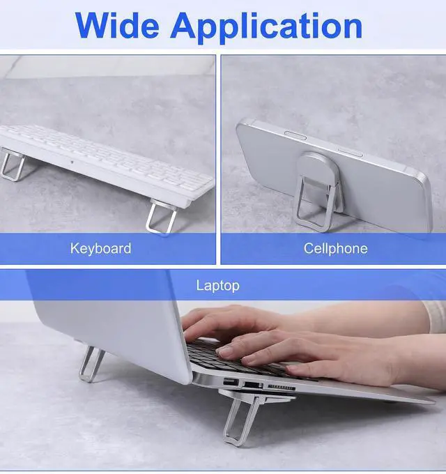 Alt view image 7 of 7 - 2 PCS Keyboard Feet, Foldable Keyboard Lifter with Dual Tilt Angle Adjustment for Most Keyboards, Self-Adhesive Computer Keyboards Riser (Silver-White, 2.4 X 1.2 in)
