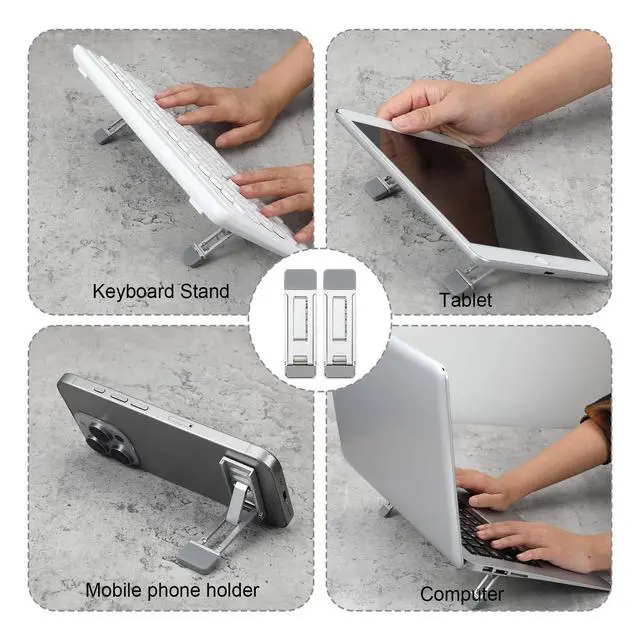 Alt view image 6 of 7 - Keyboard Feet 2 Pcs Portable Keyboard Riser Foldable Keyboards Stand for Desk Three Tilt Angle Adjustable Invisible Laptop Feet Self-Adhesive Computer Lift with Anti-Slip Pads