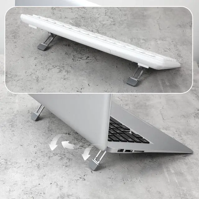 Alt view image 7 of 7 - Keyboard Feet 2 Pcs Portable Keyboard Riser Foldable Keyboards Stand for Desk Three Tilt Angle Adjustable Invisible Laptop Feet Self-Adhesive Computer Lift with Anti-Slip Pads