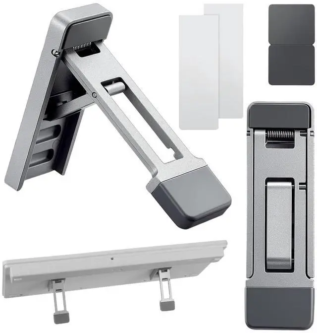 Main image of 2PCS Keyboard Riser Portable Stand for Desk, Mini Foldable Laptop Feet Laptop Stand with Anti-Slip Pads Three Tilt Keyboard Angle Riser for Most Keyboards Office Accessories (Silver)