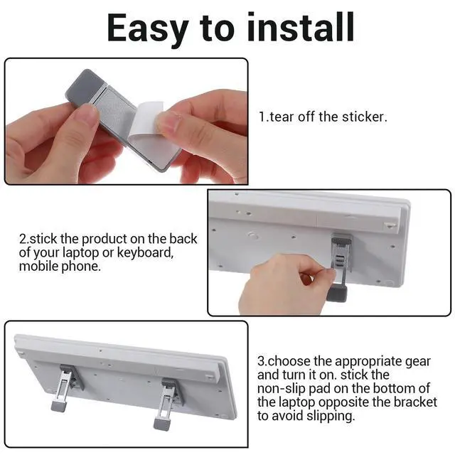 Alt view image 5 of 7 - 2PCS Keyboard Riser Portable Stand for Desk, Mini Foldable Laptop Feet Laptop Stand with Anti-Slip Pads Three Tilt Keyboard Angle Riser for Most Keyboards Office Accessories (Silver)