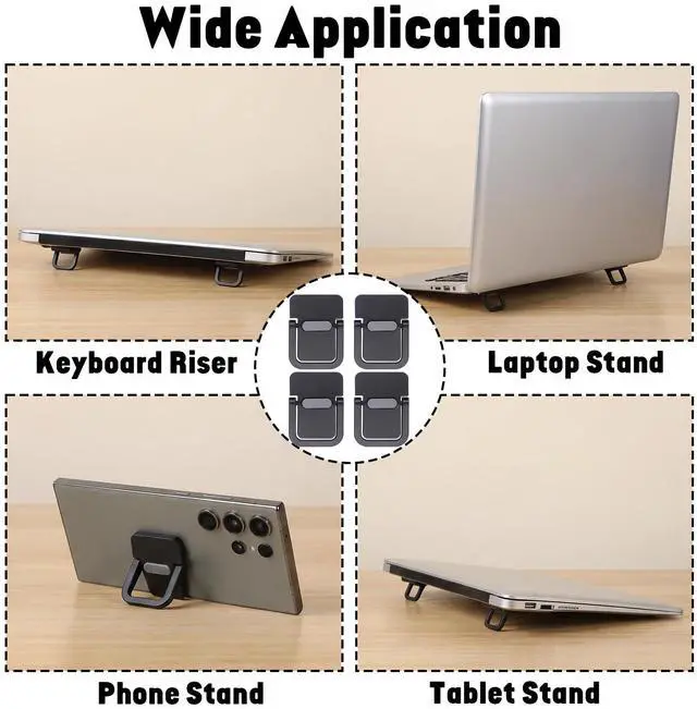 Alt view image 2 of 7 - 4PCS Portable Keyboard Riser, Invisible Mini Computer Foldable Feet, Self Adhesive Laptop Stand with Anti Slip Silicone for Desk Computer Keyboard Mini Foldable Stand Laptop Holder (Black)