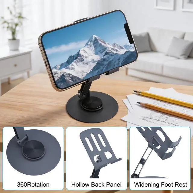 Alt view image 4 of 7 - Universal Metal Cell Phone Stand, Multi-Angel Adjustable 360 Rotation Non-Slip Phone Stand Compatible with All Smartphones