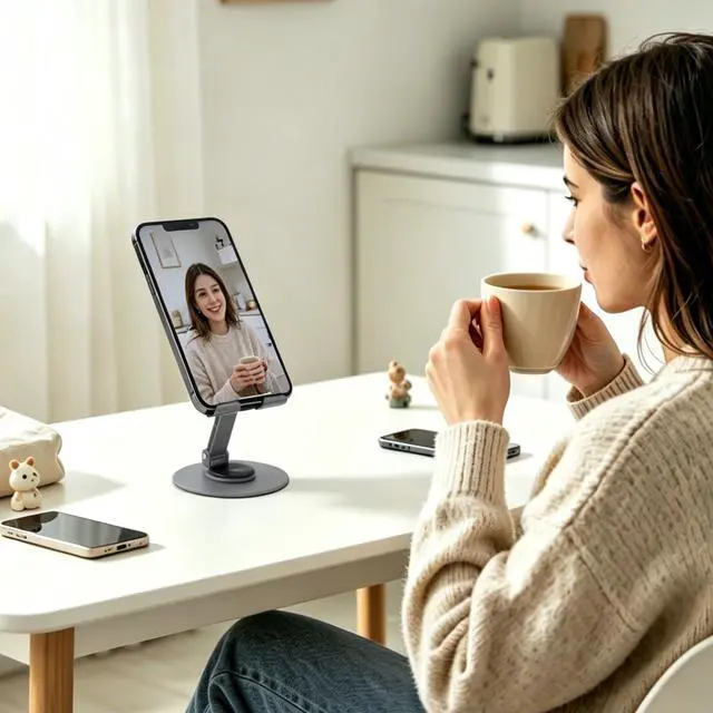 Alt view image 7 of 7 - Universal Metal Cell Phone Stand, Multi-Angel Adjustable 360 Rotation Non-Slip Phone Stand Compatible with All Smartphones