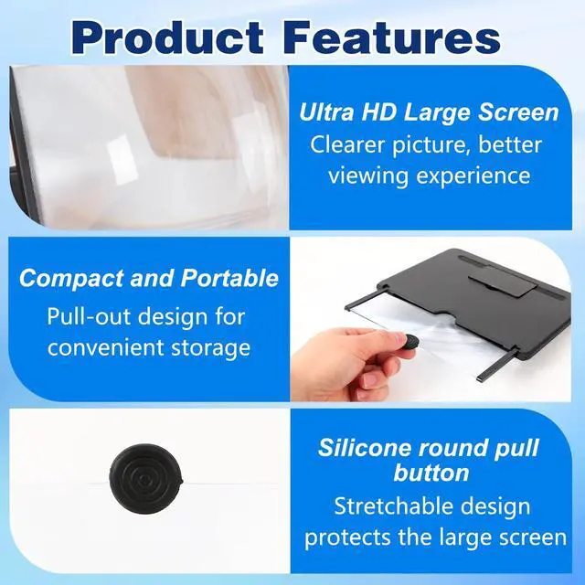 Alt view image 5 of 7 - Smartphone Screen Magnifier, 3D HD Mobile Phone Magnifier Projector Screen Enlarger for Movies, Videos, and Gaming, Foldable Cell Phone Stand with Screen Amplifier, Supports All Smartphones (10Inch)