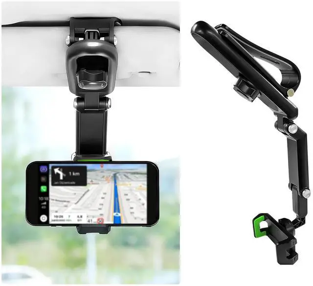 Main image of Car Sun Visor Phone Holder, 1080° Rotatable Sunshade Phone Mount Foldable Auto Visor Clip, Multifunctional Adjustable Rearview Clamp for Most Cell Phones, Car Accessories
