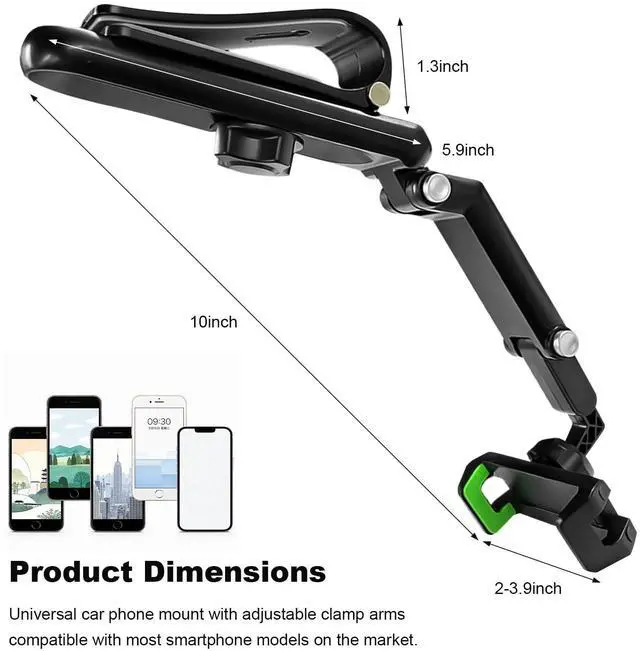 Alt view image 2 of 6 - Car Sun Visor Phone Holder, 1080° Rotatable Sunshade Phone Mount Foldable Auto Visor Clip, Multifunctional Adjustable Rearview Clamp for Most Cell Phones, Car Accessories