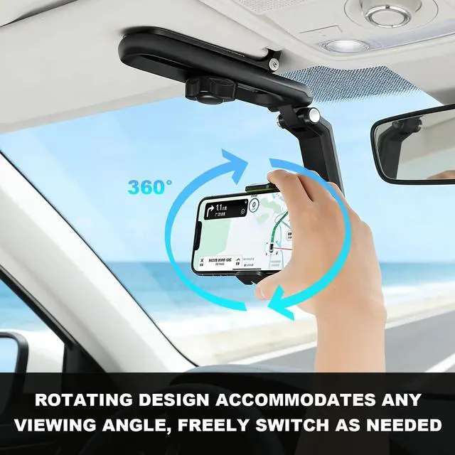 Alt view image 3 of 6 - Car Sun Visor Phone Holder, 1080° Rotatable Sunshade Phone Mount Foldable Auto Visor Clip, Multifunctional Adjustable Rearview Clamp for Most Cell Phones, Car Accessories