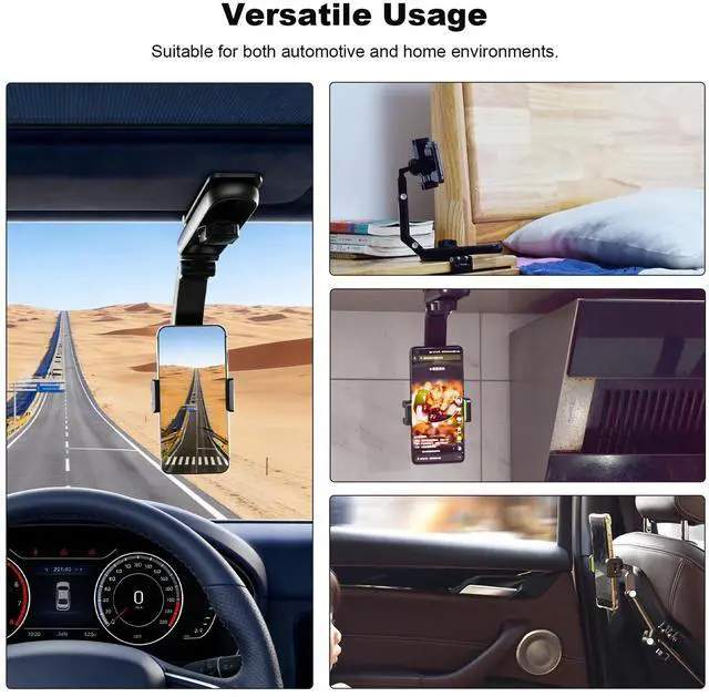 Alt view image 6 of 6 - Car Sun Visor Phone Holder, 1080° Rotatable Sunshade Phone Mount Foldable Auto Visor Clip, Multifunctional Adjustable Rearview Clamp for Most Cell Phones, Car Accessories