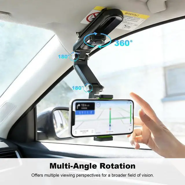 Alt view image 5 of 6 - Car Sun Visor Phone Holder, 1080° Rotatable Sunshade Phone Mount Foldable Auto Visor Clip, Multifunctional Adjustable Rearview Clamp for Most Cell Phones, Car Accessories