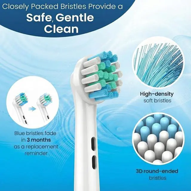Alt view image 3 of 6 - 8 Pack Replacement Toothbrush Heads Compatible with Oral-B Electric Toothbrush, Refills Fit Pro 1000/1500/3000/5000/7500/8000, Vitality, Genius & Smart Series, Dupont Bristles