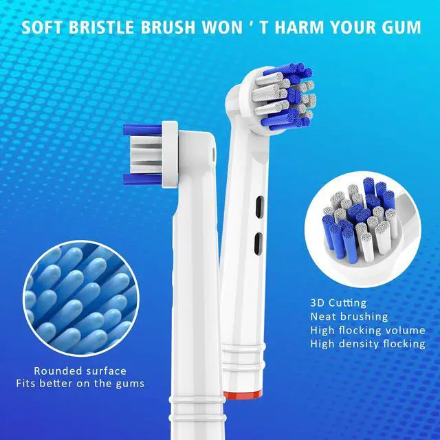 Alt view image 5 of 7 - Toothbrush Heads for Oral B, 4 Pack Professional Electric Toothbrush Replacement Heads Compatible with Oral B Braun, Medium Soft Dupont Bristles Replacement Toothbrush Heads