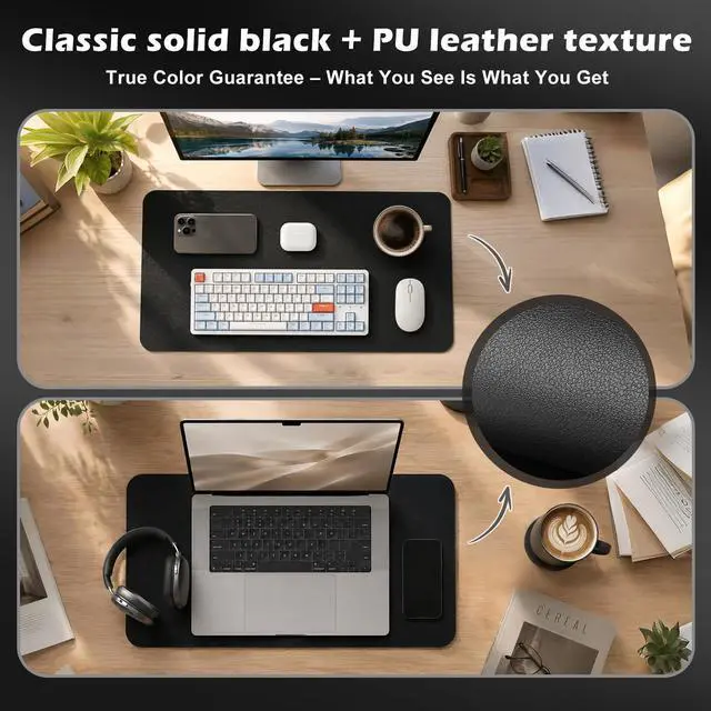 Alt view image 6 of 7 - PU Leather Desk Pad Protector, 23.6" x 13.7", Black