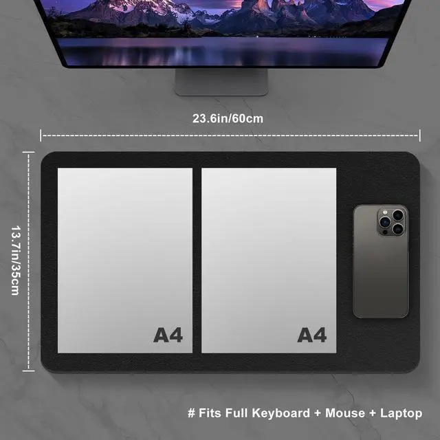 Alt view image 5 of 7 - PU Leather Desk Pad Protector, 23.6" x 13.7", Black