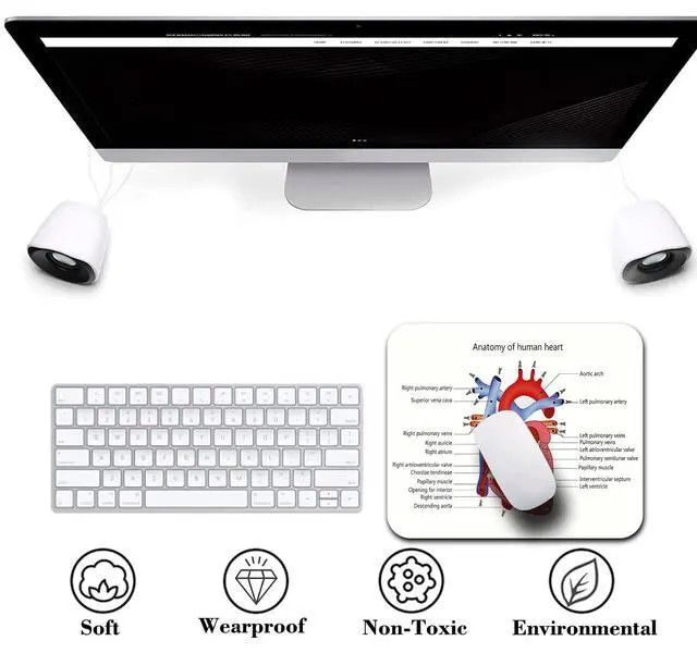 Alt view image 6 of 6 - Educational Mouse Pad, Structure of The Heart Human Body Anatomy Desk Mat