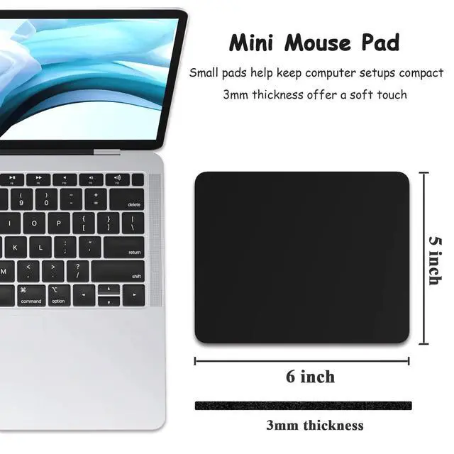 Alt view image 2 of 7 - Small Mouse Pad, 5 x 6 Inch Thick Rubber Premium-Textured Non-Slip Portable & Washable Mini Mouse Mat for Women Men Wireless Laptops Keyboard Tray Gaming Work Computer Travel, Jet Black