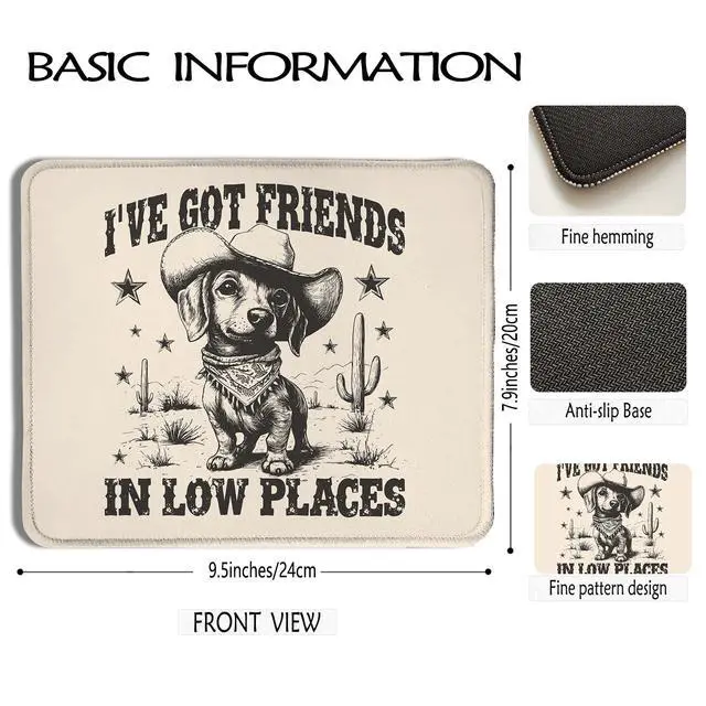 Alt view image 2 of 6 - Funny Dachshund Dog Mouse Pad 9.5x7.9 Inch, Dachshund Lover Gifts,Vintage Western Cowboy Weiner Dog Mouse Pads for Wireless Mouse Computers Laptop Desk Accessories