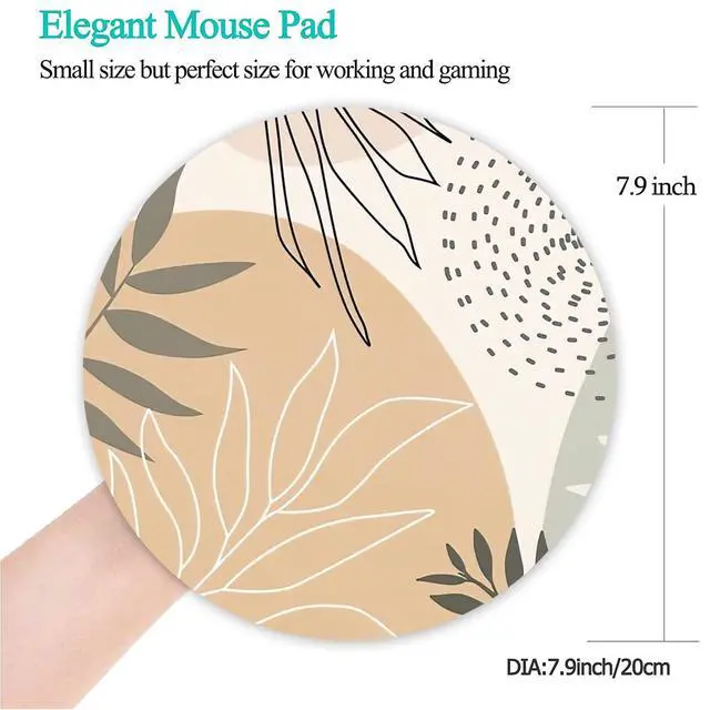 Alt view image 2 of 7 - Mouse Pad, Non-Slip Rubber Base Mousepad with Stitched Edge, Gaming Round Mouse Pads, Waterproof Office Mouse Pad, Small Size 7.87 x 7.87 Inch (Abstract Leaves Art)