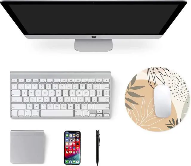 Alt view image 7 of 7 - Mouse Pad, Non-Slip Rubber Base Mousepad with Stitched Edge, Gaming Round Mouse Pads, Waterproof Office Mouse Pad, Small Size 7.87 x 7.87 Inch (Abstract Leaves Art)