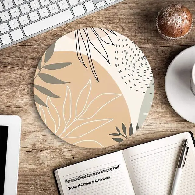 Alt view image 6 of 7 - Mouse Pad, Non-Slip Rubber Base Mousepad with Stitched Edge, Gaming Round Mouse Pads, Waterproof Office Mouse Pad, Small Size 7.87 x 7.87 Inch (Abstract Leaves Art)
