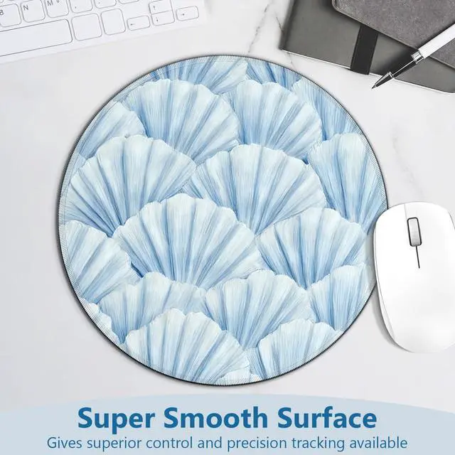 Alt view image 2 of 7 - Blue Coastal Beach Seashell Mouse Pad, Nautical Ocean Sea Shell Round Mousepad Mouse Mat with Anti-Slip Rubber Base for Computer Laptop Home Office Desk, 7.9x7.9 in