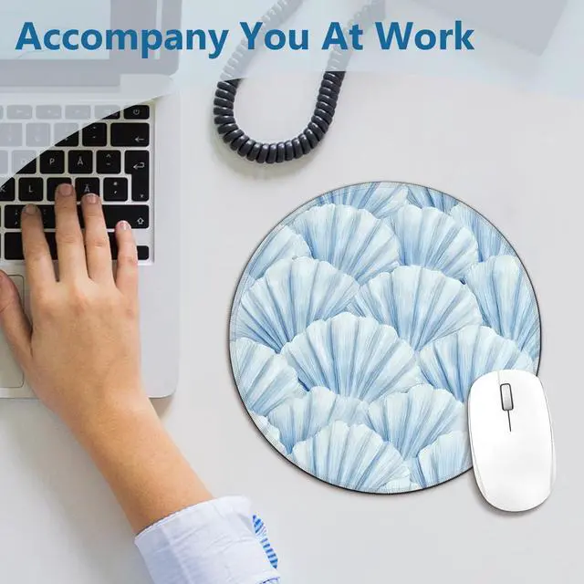 Alt view image 5 of 7 - Blue Coastal Beach Seashell Mouse Pad, Nautical Ocean Sea Shell Round Mousepad Mouse Mat with Anti-Slip Rubber Base for Computer Laptop Home Office Desk, 7.9x7.9 in