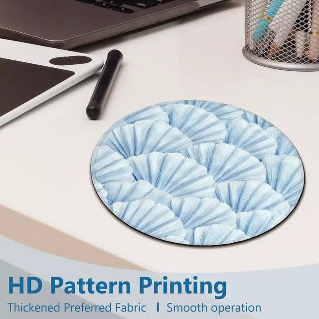 Alt view image 6 of 7 - Blue Coastal Beach Seashell Mouse Pad, Nautical Ocean Sea Shell Round Mousepad Mouse Mat with Anti-Slip Rubber Base for Computer Laptop Home Office Desk, 7.9x7.9 in