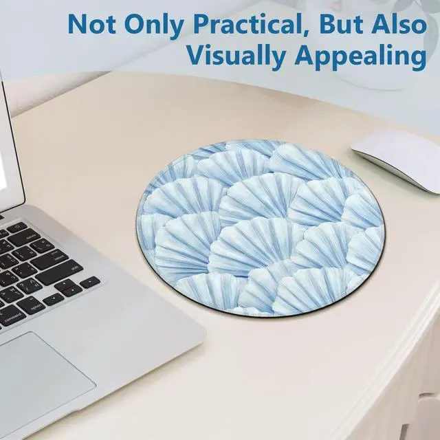 Alt view image 7 of 7 - Blue Coastal Beach Seashell Mouse Pad, Nautical Ocean Sea Shell Round Mousepad Mouse Mat with Anti-Slip Rubber Base for Computer Laptop Home Office Desk, 7.9x7.9 in
