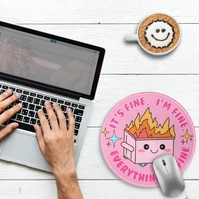 Alt view image 2 of 7 - Pink Round Mouse Pads for Desk, Cute Office Decor for Women 8.6 in
