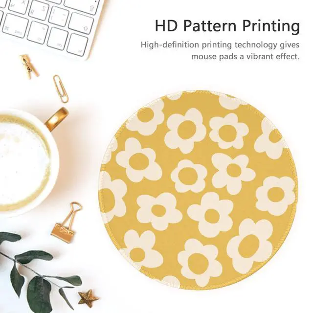 Alt view image 3 of 6 - Retro Yellow Flowers Mouse Pad Cute Travel Mousepad for Laptop Wireless Mouse Aesthetic Office Accessories Computer Mouse Pads for Desk Mini Mouse Pad, Yellow Floral