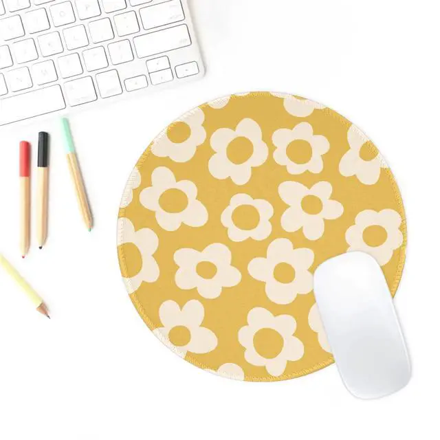 Alt view image 2 of 6 - Retro Yellow Flowers Mouse Pad Cute Travel Mousepad for Laptop Wireless Mouse Aesthetic Office Accessories Computer Mouse Pads for Desk Mini Mouse Pad, Yellow Floral