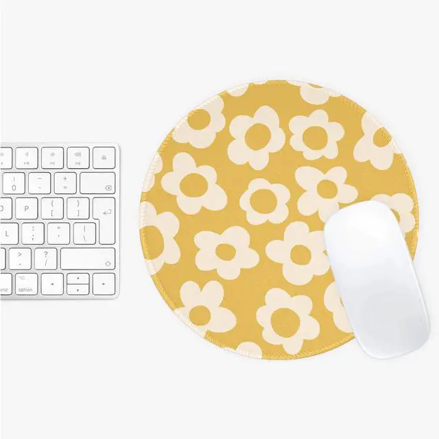 Alt view image 6 of 6 - Retro Yellow Flowers Mouse Pad Cute Travel Mousepad for Laptop Wireless Mouse Aesthetic Office Accessories Computer Mouse Pads for Desk Mini Mouse Pad, Yellow Floral