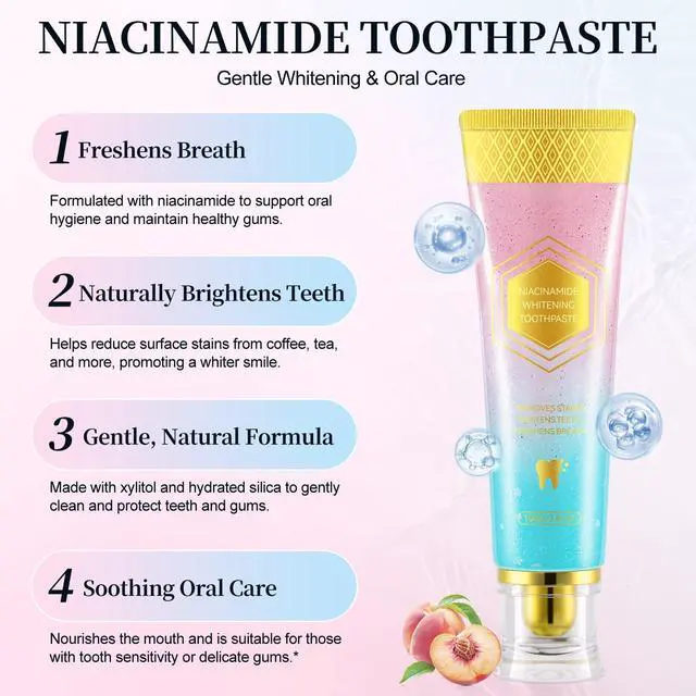 Alt view image 5 of 7 - Niacinamide Whitening Toothpaste, Intensive Whitens Teeth, Protects Tooth Enamel Natural Gentle Care, Freshens Breath, Fluoride-Free Formula is Suitable for Sensitive Teeth - 3.8 oz | 1 Pcs
